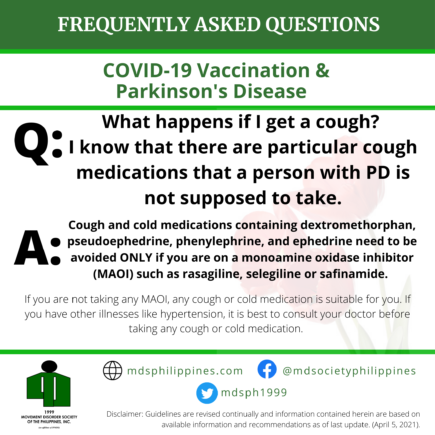 prohibited cough medications that persons with PD should not take